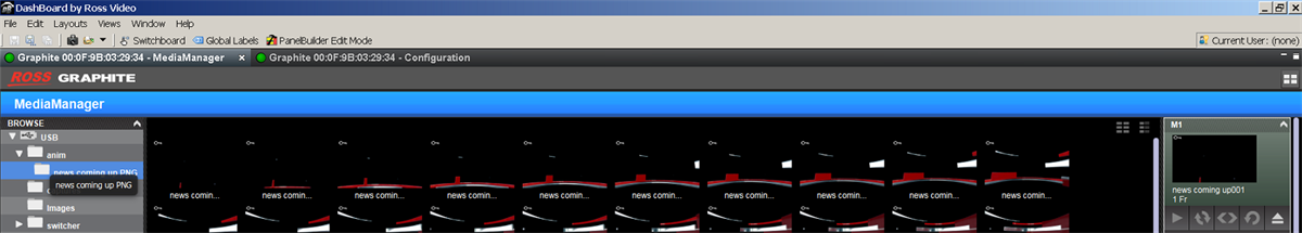 This image shows my dashboard of the media store with the individual frames of an image sequence